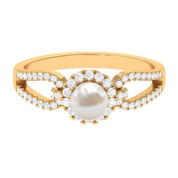 Rosec Jewels 2.50 CT freshwater pearl and diamond engagement ring with split shank, showcasing elegant design and sparkling stones.
