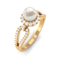 Rosec Jewels 2.50 CT freshwater pearl and diamond engagement ring with split shank design, showcasing elegant craftsmanship.