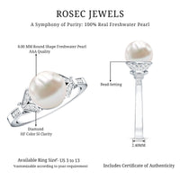 Rosec Jewels cultured 7.4 carat freshwater pearl diamond engagement ring with split shank design, featuring elegant craftsmanship and fine detailing.