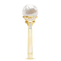 Rosec Jewels cultured 7.4 carat freshwater pearl diamond engagement ring with a split shank design, showcasing elegant craftsmanship.