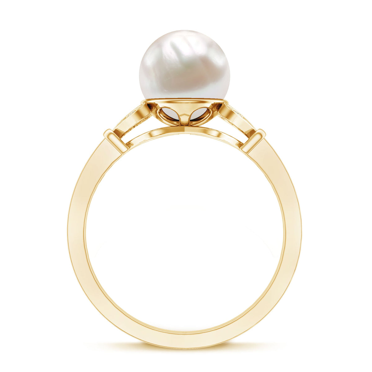Rosec Jewels cultured 7.4 carat freshwater pearl diamond engagement ring with split shank design, showcasing elegant craftsmanship.