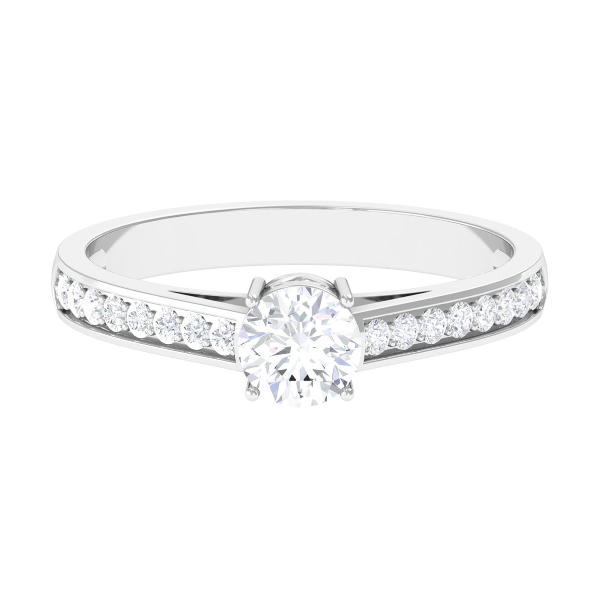 Minimal cubic zirconia engagement ring by Rosec Jewels featuring a sleek band and sparkling stone with certificate.