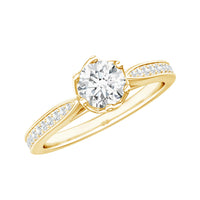 Rosec Jewels Lotus Basket Set cubic zirconia engagement ring with side stones, showcasing intricate design and sparkling accents.