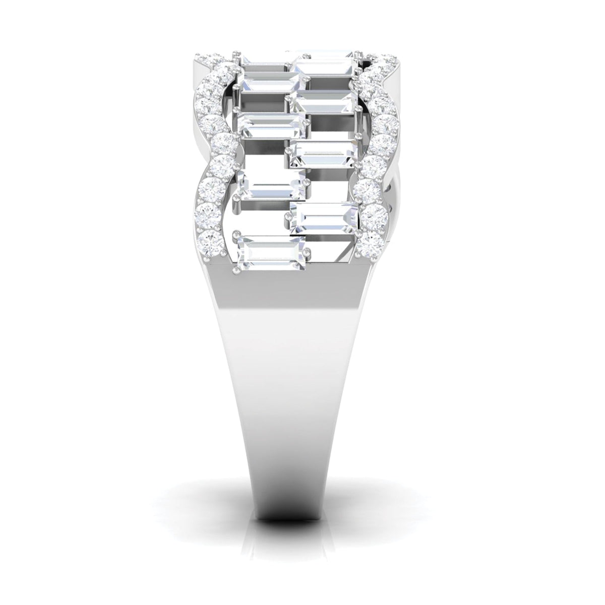 Round and Baguette Cut Zircon Classic Wedding Band Ring
