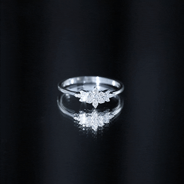 Yellow gold cubic zirconia flower cluster engagement ring from Rosec Jewels featuring a detailed floral design.