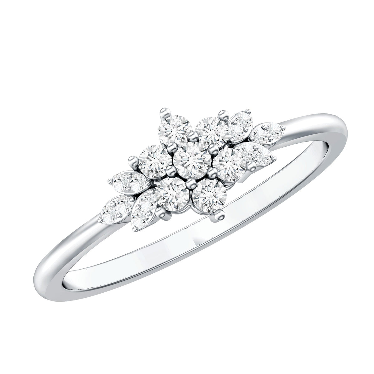 Rosec Jewels cubic zirconia flower cluster engagement ring with sparkling stones and intricate floral design.