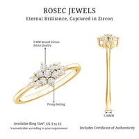 Silver cubic zirconia flower cluster engagement ring with intricate floral design, featuring sparkling stones, by Rosec Jewels.