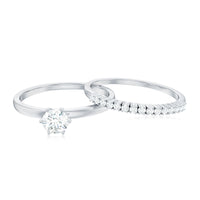 Simple Cubic Zirconia Solitaire Wedding Ring Set for Women