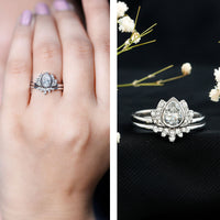 Certified Zircon Lotus Floral Bridal Wedding Ring Set
