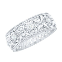 Vintage Inspired Cubic Zirconia Flower Wedding Band with Certificate