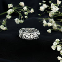 Vintage Inspired Cubic Zirconia Flower Wedding Band with Certificate