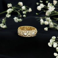 Vintage Inspired Cubic Zirconia Flower Wedding Band with Certificate