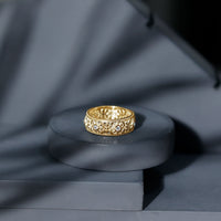Vintage Inspired Cubic Zirconia Flower Wedding Band with Certificate