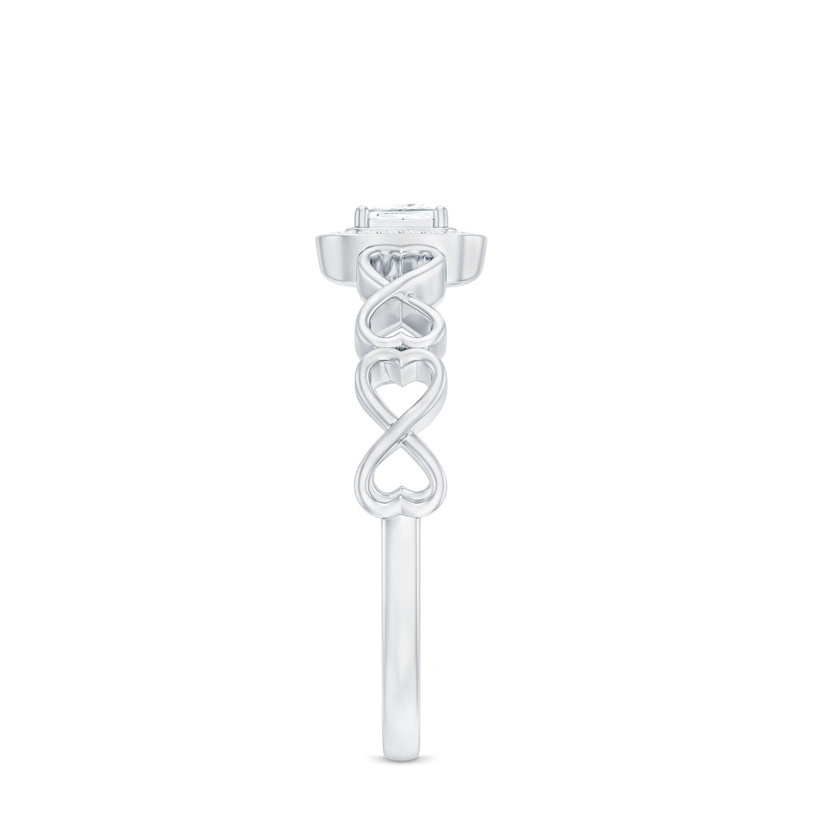 Rosec Jewels 1/2 CT infinity heart cubic zirconia engagement ring with sparkling design and polished silver band.