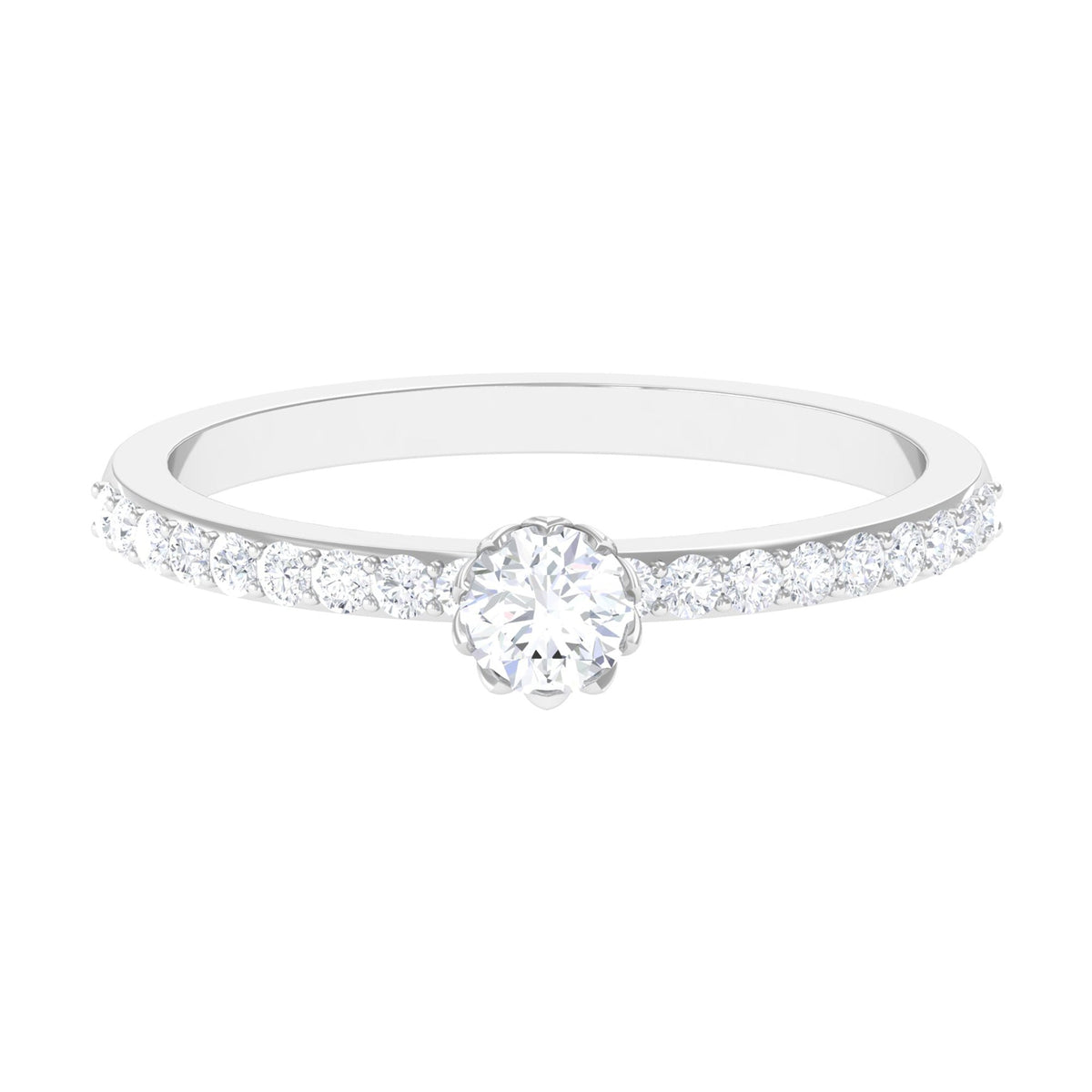 Rosec Jewels 3/4 CT Lotus Basket Set solitaire cubic zirconia engagement ring with a detailed basket setting and sparkling stone.