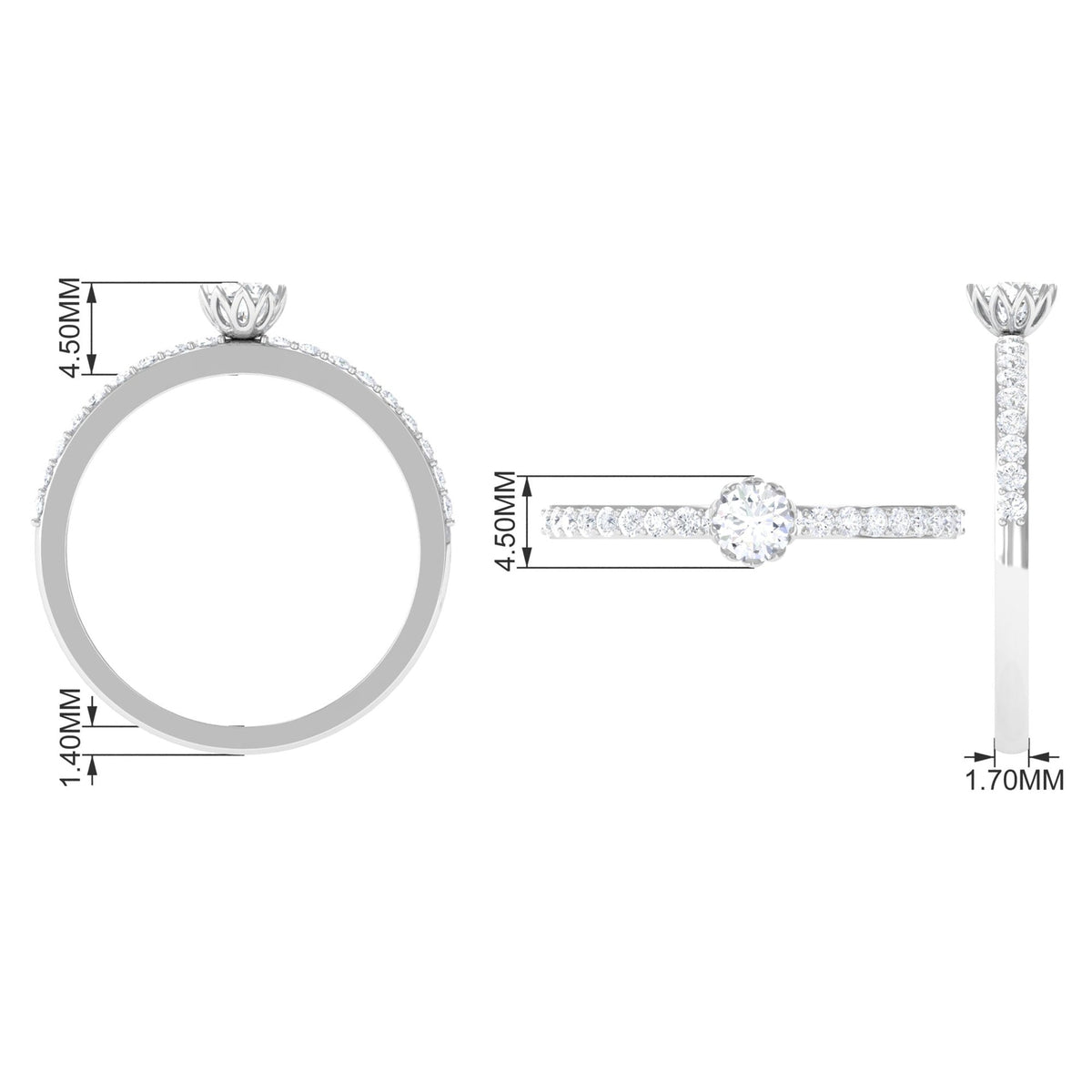 Rosec Jewels 3/4 CT Lotus Basket Set solitaire cubic zirconia engagement ring with a detailed band and sparkling center stone.