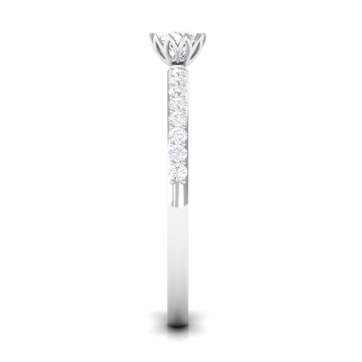 Rosec Jewels 3/4 CT Lotus Basket Set Solitaire Cubic Zirconia Engagement Ring with a polished band and sparkling center stone.