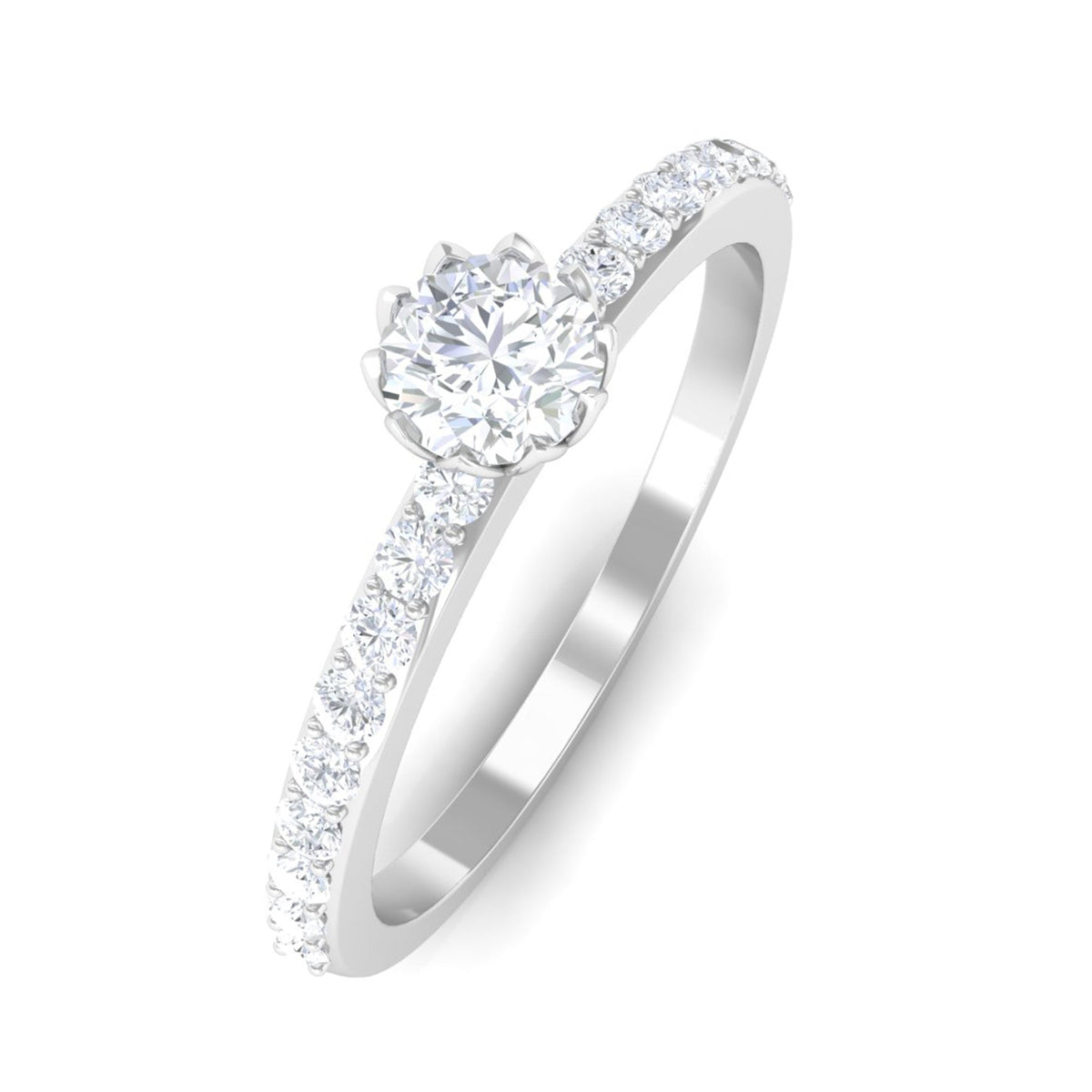 Rosec Jewels 3/4 CT Lotus Basket Set Solitaire Cubic Zirconia Engagement Ring showcasing a sparkling central stone and intricate basket setting.