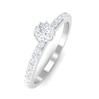 Rosec Jewels 3/4 CT Lotus Basket Set Solitaire Cubic Zirconia Engagement Ring showcasing a sparkling central stone and intricate basket setting.