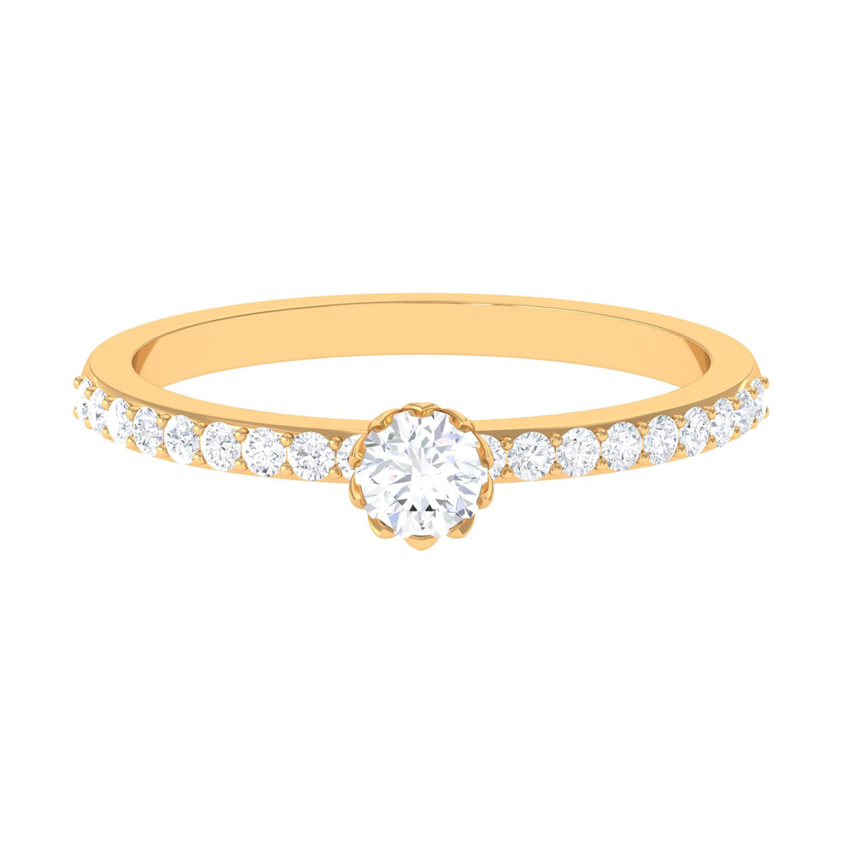 Rosec Jewels 3/4 CT Lotus Basket Set Solitaire Cubic Zirconia Engagement Ring with a sparkling center stone and intricate band detail.