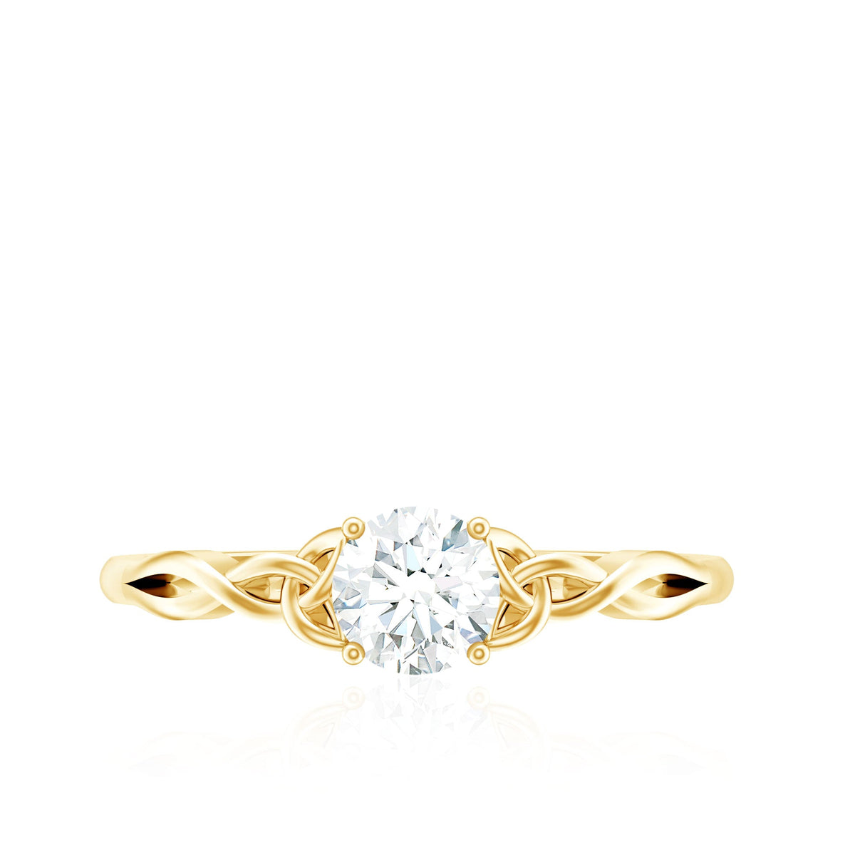 Rosec Jewels 0.5 carat cubic zirconia solitaire promise ring with Celtic knot design, showcasing intricate metalwork and sparkling stone.