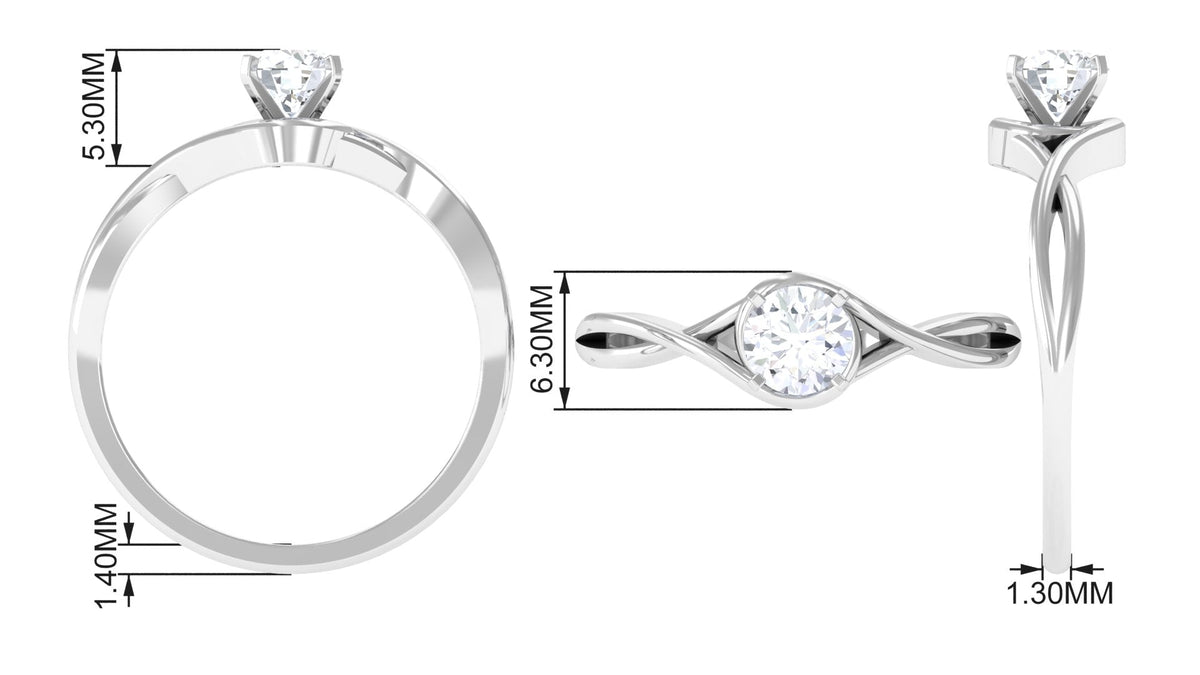 Rosec Jewels 1/2 CT round solitaire zircon crossover engagement ring with sparkling central stone and intricate band design.