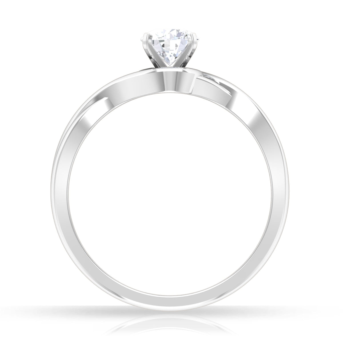 Round solitaire zircon crossover engagement ring with 1/2 ct center stone, featuring a sleek band design by Rosec Jewels.