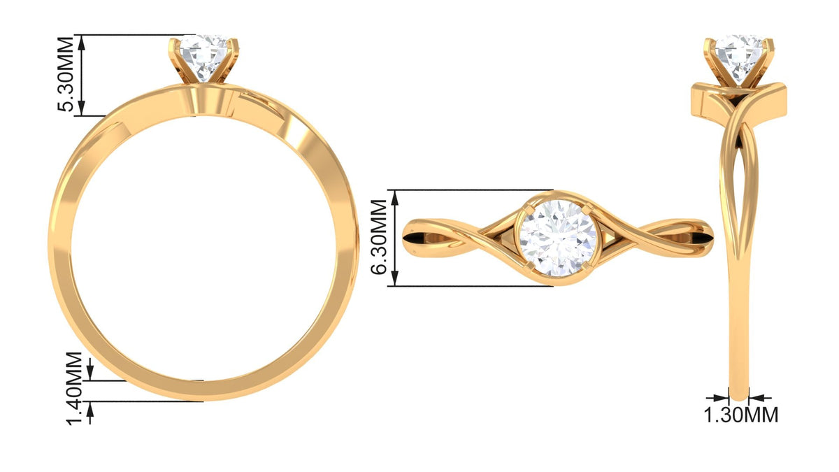 Rosec Jewels 1/2 CT round solitaire zircon crossover engagement ring with a sleek band and sparkling central stone.