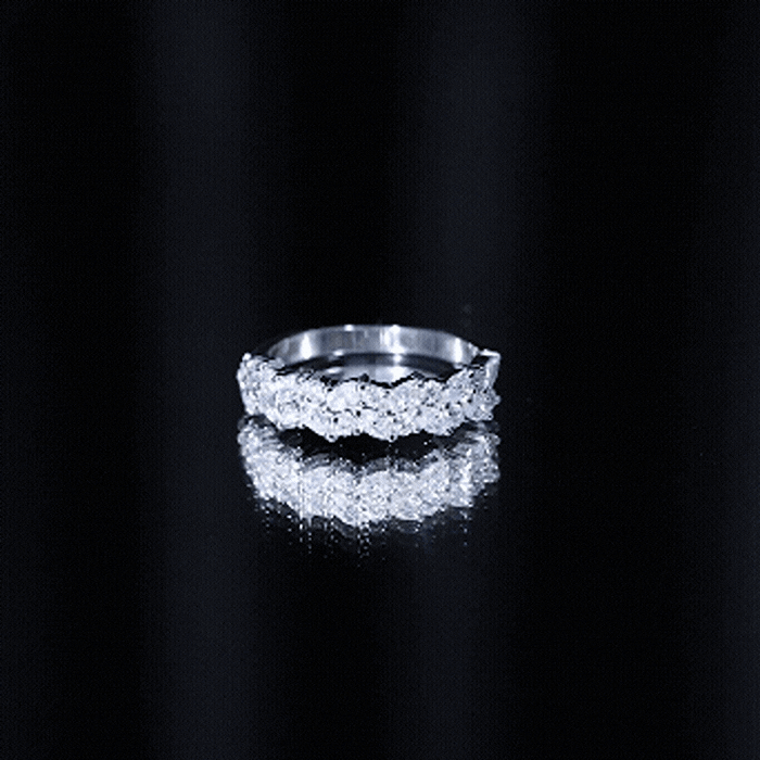 Yellow gold marquise and round zircon half eternity band ring by Rosec Jewels, showcasing sparkling gemstones on a sleek ring band.