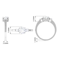 Round cubic zirconia three-stone engagement ring by Rosec Jewels, featuring sparkling stones set in a sleek band.