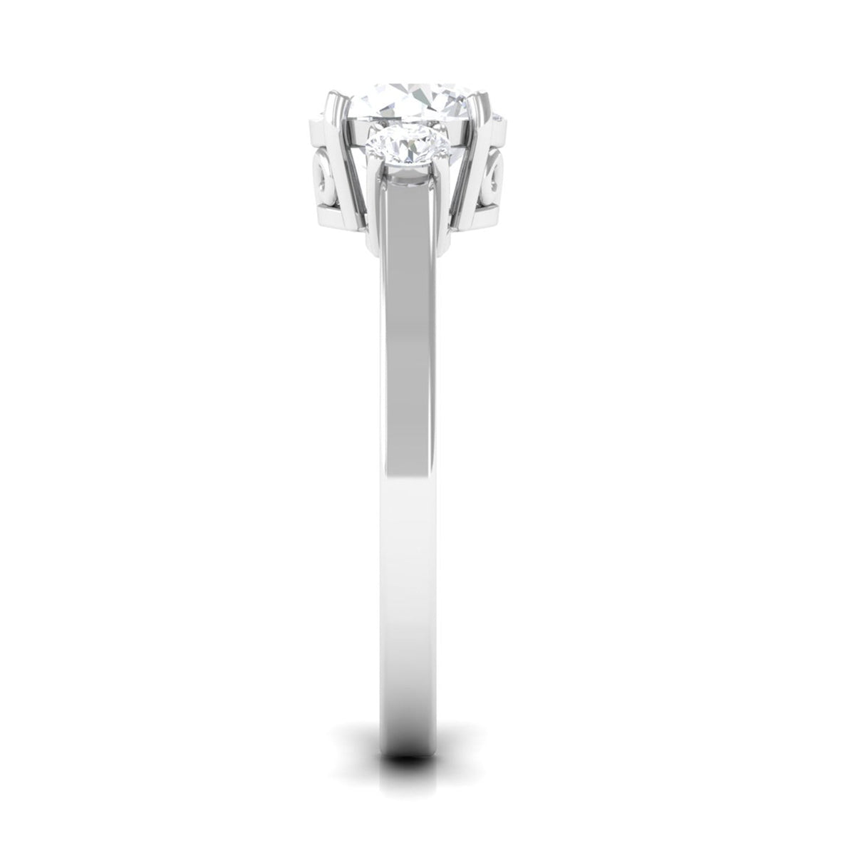 Round cubic zirconia three-stone engagement ring by Rosec Jewels featuring sparkling stones set in a classic ring design.