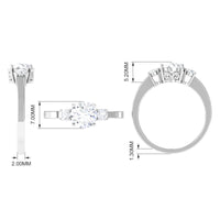 Round cubic zirconia three-stone engagement ring from Rosec Jewels, featuring sparkling stones set in a sleek band.