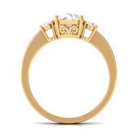 Round cubic zirconia three-stone engagement ring by Rosec Jewels featuring sparkling stones set in a polished band.
