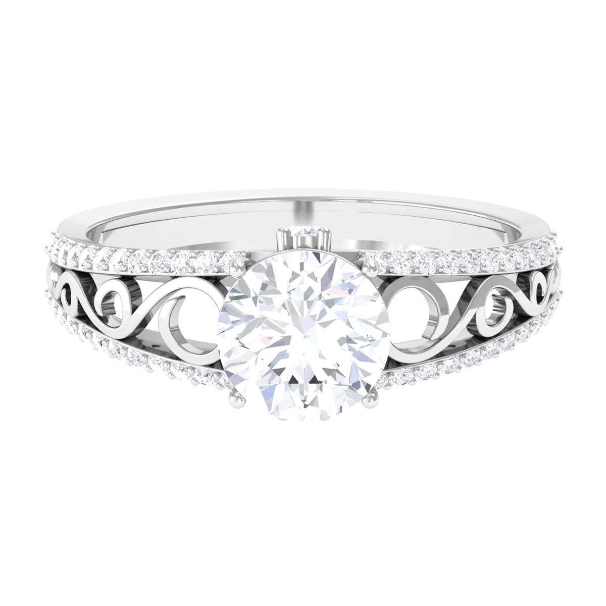 Vintage-style solitaire engagement ring with 1 carat cubic zirconia set in a detailed band by Rosec Jewels.