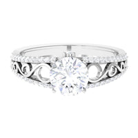 Vintage-style solitaire engagement ring with 1 carat cubic zirconia set in a detailed band by Rosec Jewels.