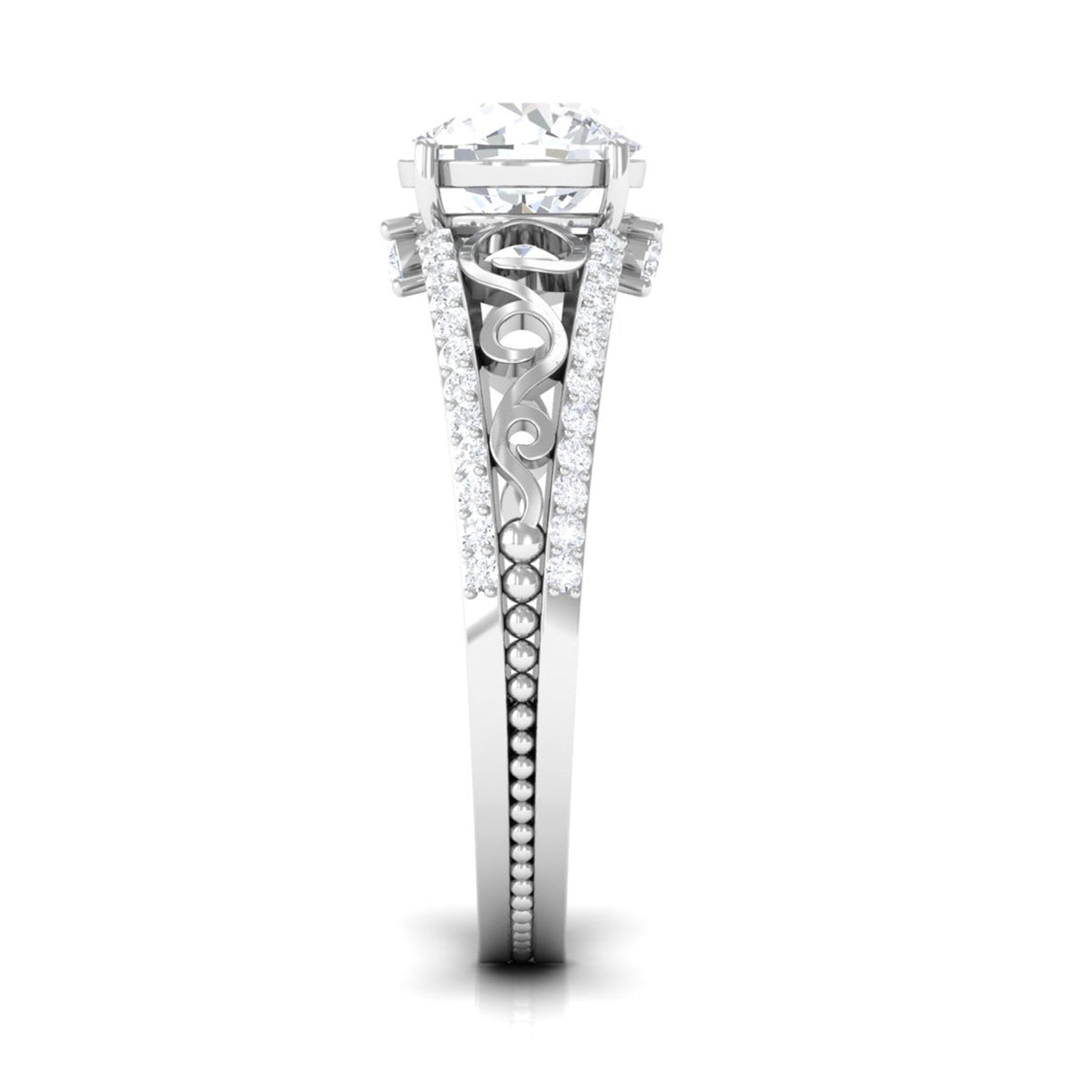 Solitaire 1 Carat cubic zirconia vintage engagement ring by Rosec Jewels featuring a single sparkling stone and intricate band detail.