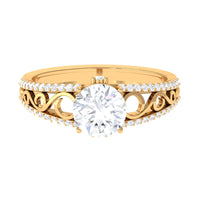 Vintage-style 1 carat cubic zirconia solitaire engagement ring from Rosec Jewels, featuring intricate detailing and a prominent central stone.