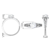 Solitaire 1 Carat cubic zirconia vintage-style engagement ring by Rosec Jewels featuring a central stone and intricate design.