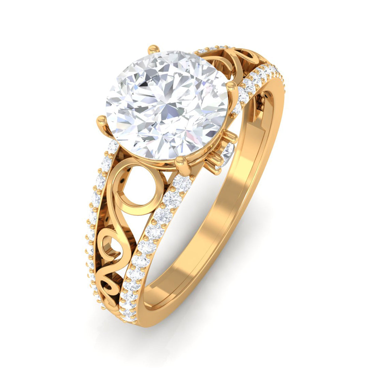 Vintage-style solitaire 1 carat cubic zirconia engagement ring by Rosec Jewels with intricate detailing and a classic band.