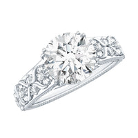 Vintage-inspired 2 carat zircon flower engagement ring by Rosec Jewels featuring intricate design and sparkling center stone.