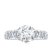 Vintage-inspired 2 carat zircon flower engagement ring by Rosec Jewels, featuring intricate floral design and sparkling stones.