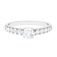 Round cubic zirconia side stone engagement ring by Rosec Jewels, showcasing sparkling stones and sleek silver band.