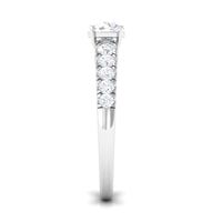 Round cubic zirconia side stone engagement ring by Rosec Jewels with a detailed close-up of the ring's design.