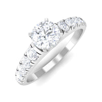 Rosec Jewels 1 CT round cubic zirconia side stone engagement ring showing a sparkling central stone and intricate band design.