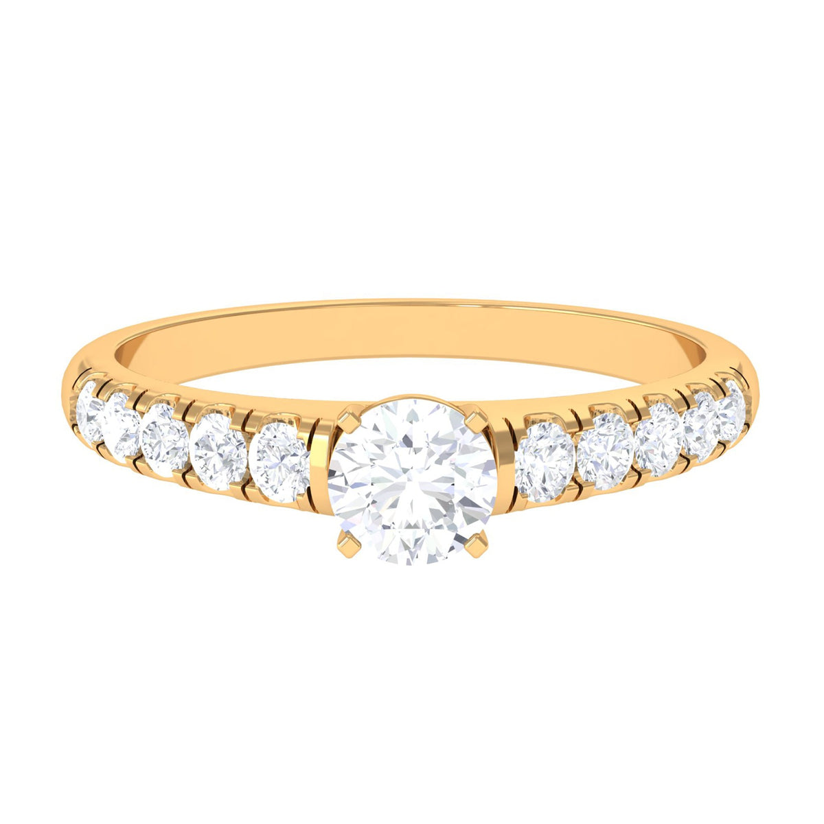 Rosec Jewels 1 CT round cubic zirconia side stone engagement ring showcasing sparkling center stone and detailed band design.