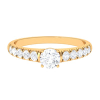 Rosec Jewels 1 CT round cubic zirconia side stone engagement ring showcasing sparkling center stone and detailed band design.