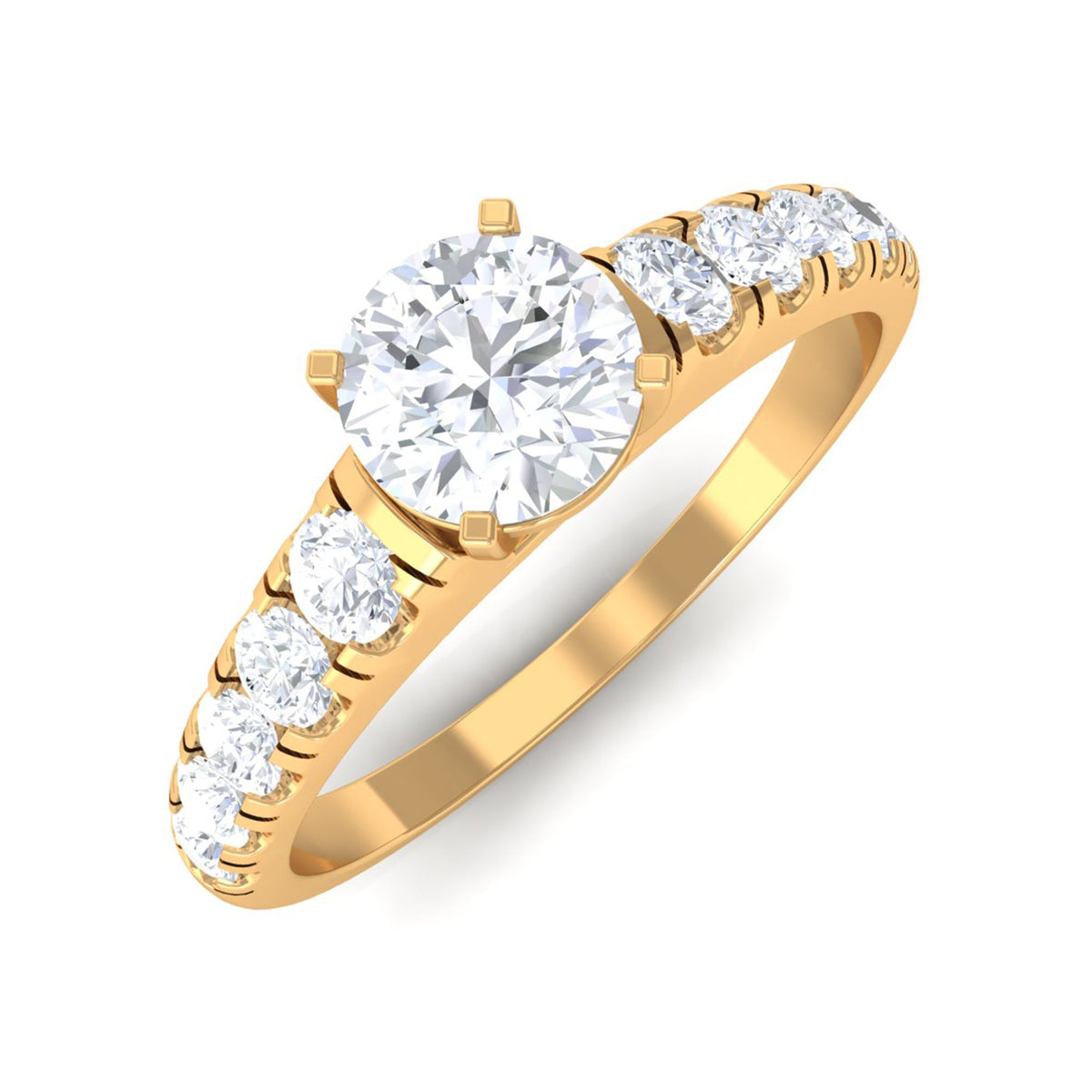 Round cubic zirconia side stone engagement ring by Rosec Jewels featuring a sleek band and sparkling central stone.