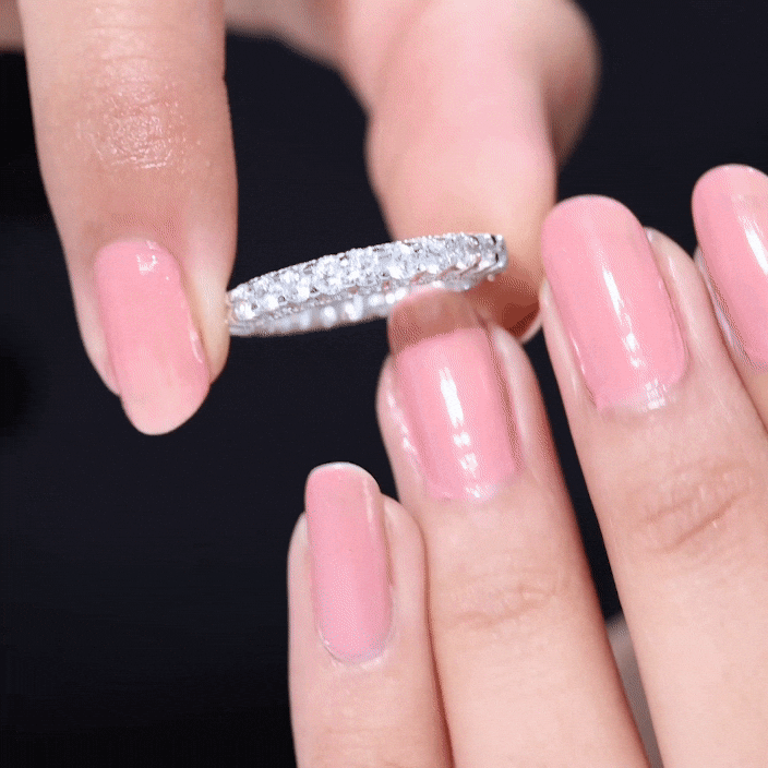 Yellow gold cubic zirconia eternity ring by Rosec Jewels, showcasing a full stackable design with sparkling stones and certificate.