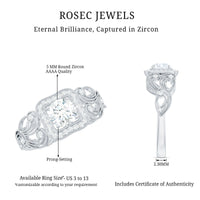 Vintage-inspired halo engagement ring with zircon gemstones from Rosec Jewels, featuring intricate detailing and a classic design.