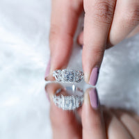Vintage-inspired zircon halo engagement ring from Rosec Jewels featuring a central gemstone surrounded by a delicate halo design.